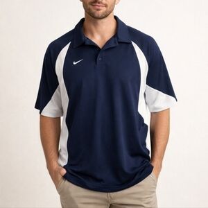 Nike Team Dri-FIT Sideline Golf Polo Navy Blue White Colorblock Men's Medium